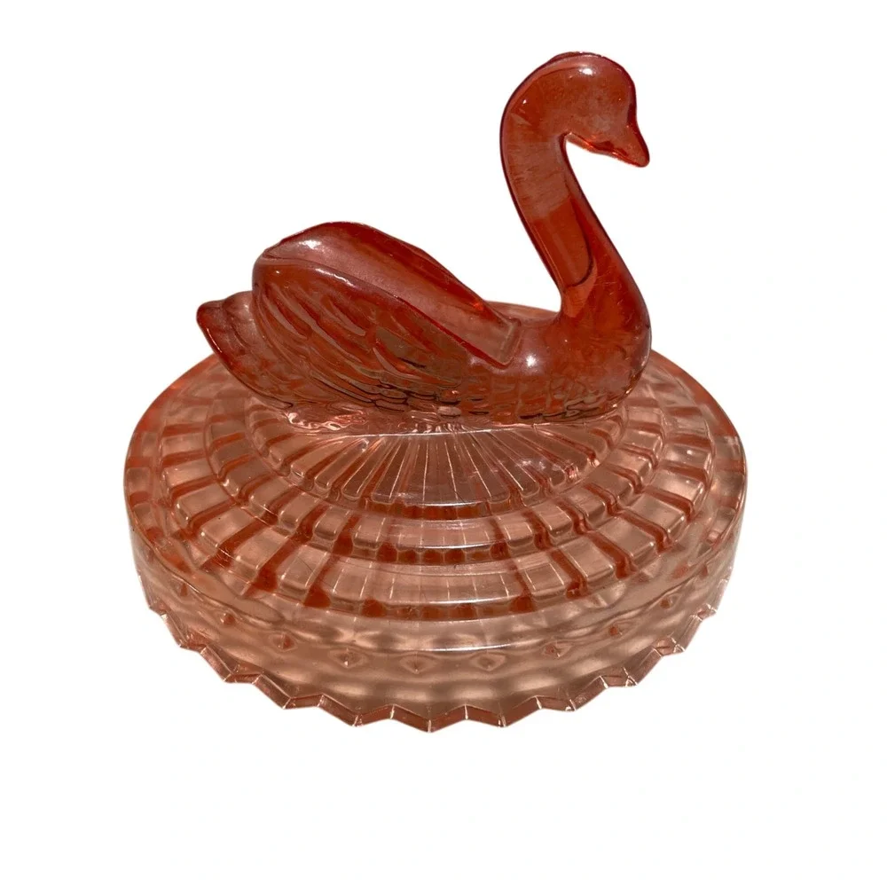 Jeannette Glass Amberina Swan Powder Jar Lid Lipstick Holder Vintage 5